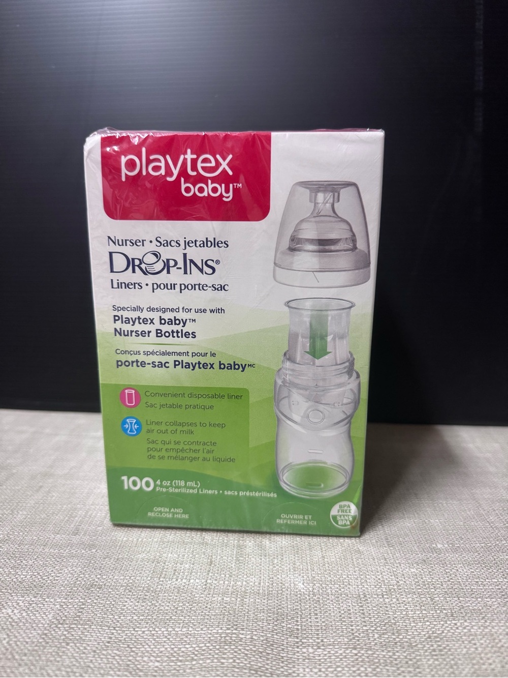 Playtex Baby-Nurser Drop In Liners-4
Oz- 100-NEW!